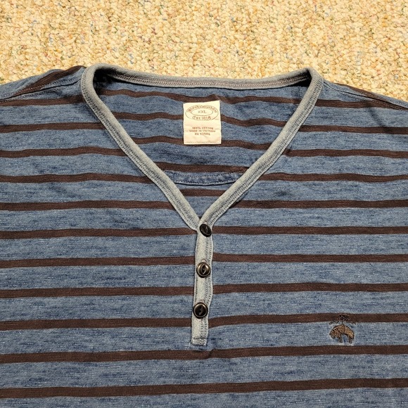 Brooks Brother Shirt Mens 2XL Blue Striped Henley V Neck Pullover Short Sleeve - Picture 2 of 14